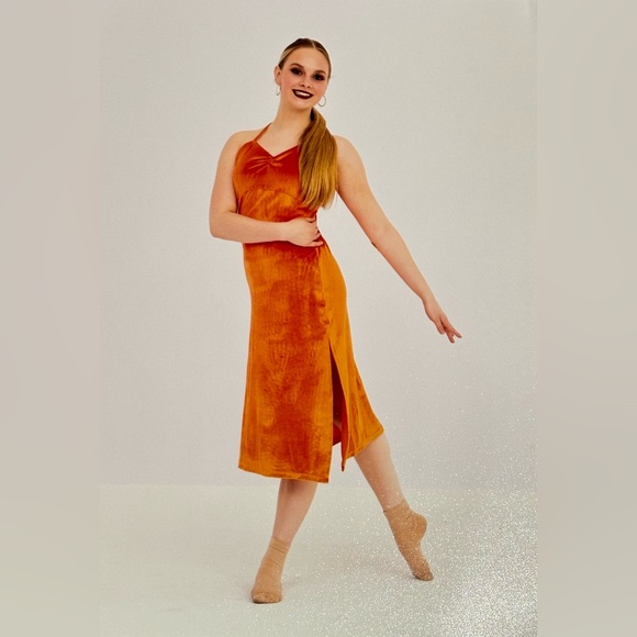 Orange Velvet Lyrical Dance Costume size large adult - Picture 4 of 7